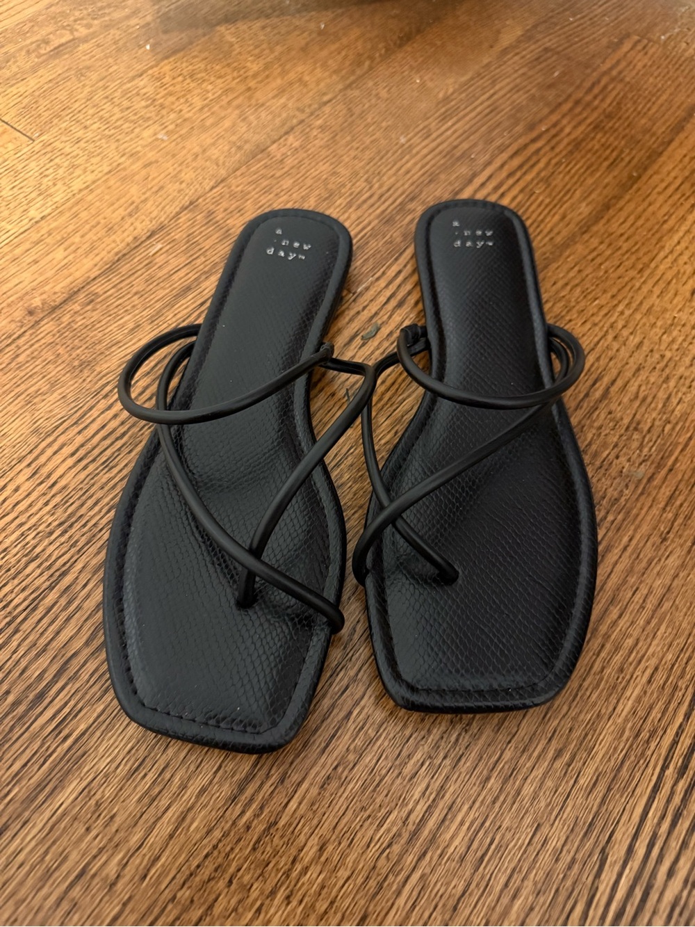 a new day Black Strappy Square-Toe Slide Sandals